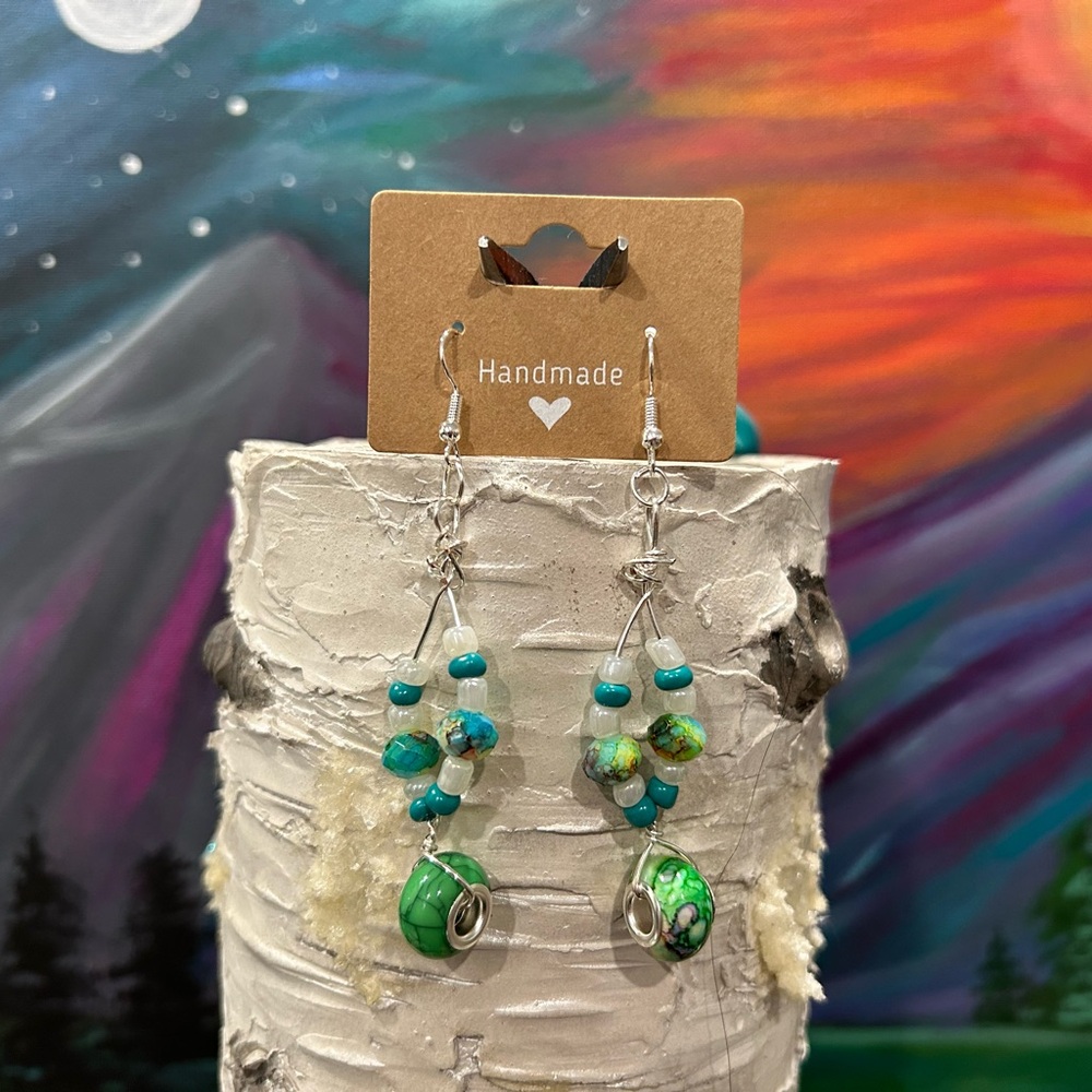 Handmade Turquoise and Green Dangle Earrings
